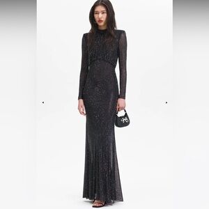 Self-Portrait | Dresses | Gorgeous Self Portrait Black Rhinestone Mesh Long  Sleeve Maxi Gown | Poshmark